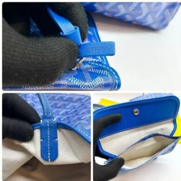 RARE Authentic Goyard Saint Louis PM Blue Shoulder Tote Bag & Pouch - Picture 11 of 11